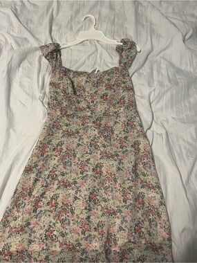 Altar'd State Cream Floral Midi Dress with Pink and Green Bloom